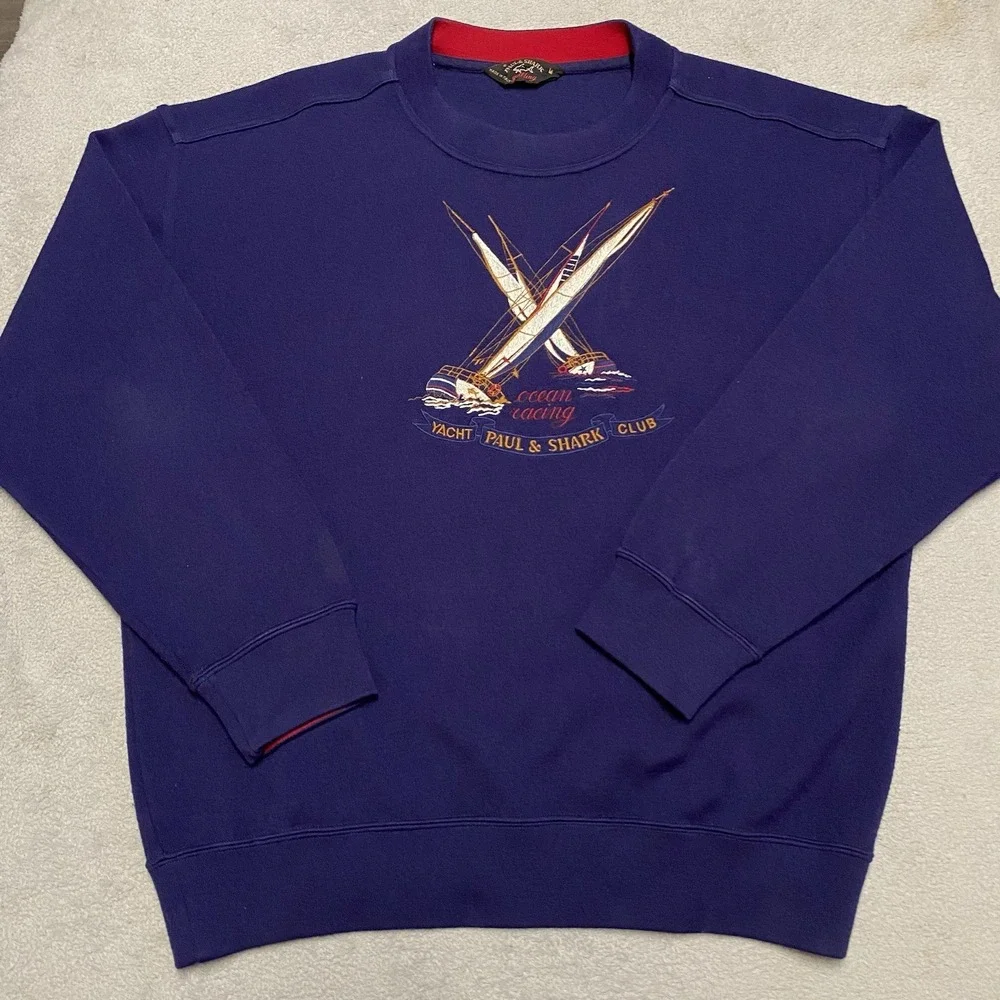 Vintage Paul & Shark Sweater Mens Medium Embroidered Yacht Club Racing Wool Read
